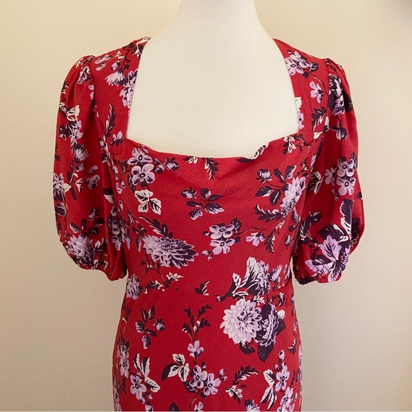 Anthropologie Maeve Red Floral Puff Sleeve Prairie Dress - Picture 5 of 13